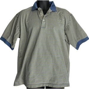 Nick Price Golf Polo Shirt Size L Blue Yellow Striped Cotton 90s Y2K Preppy
